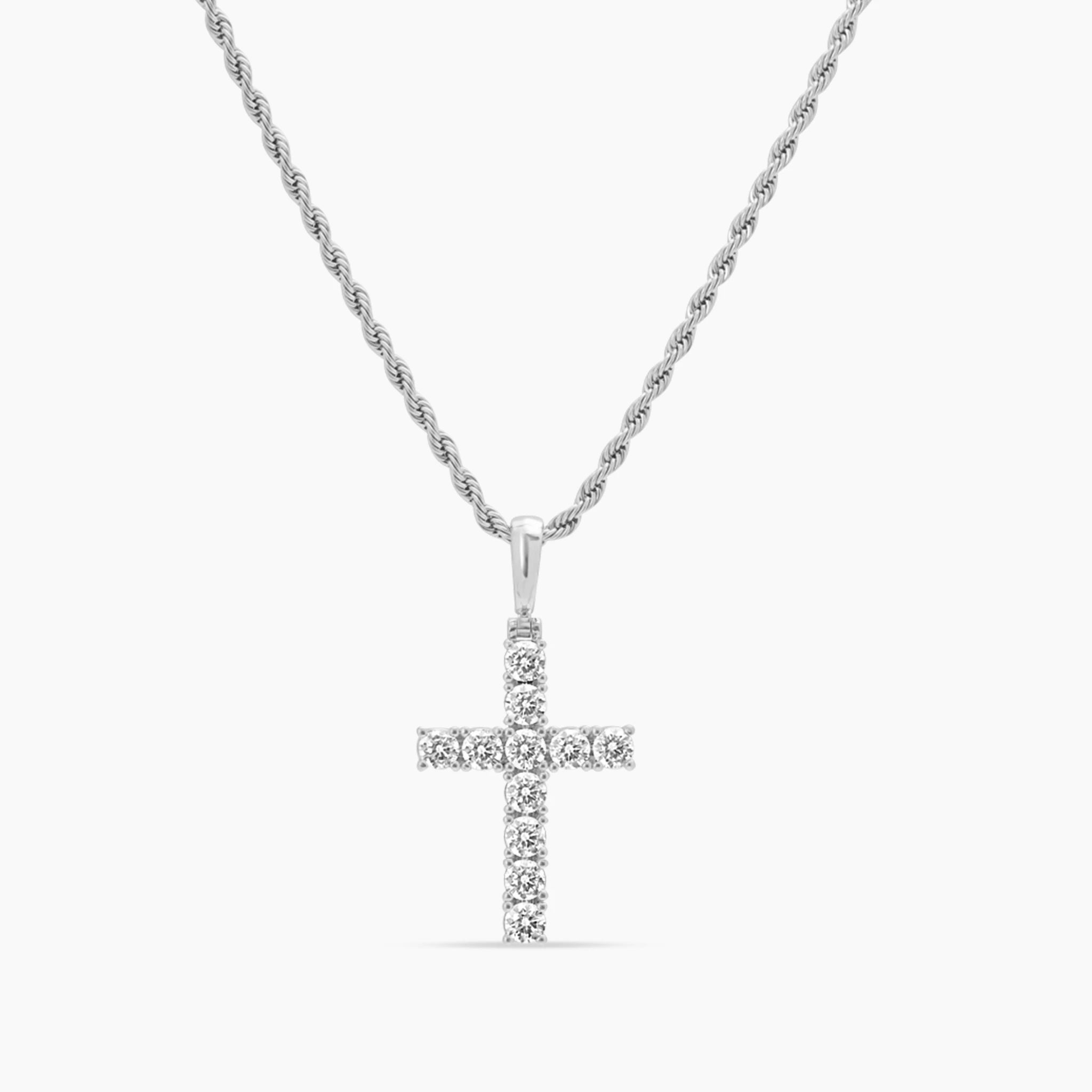 White Gold Diamond CZ Cross Necklace