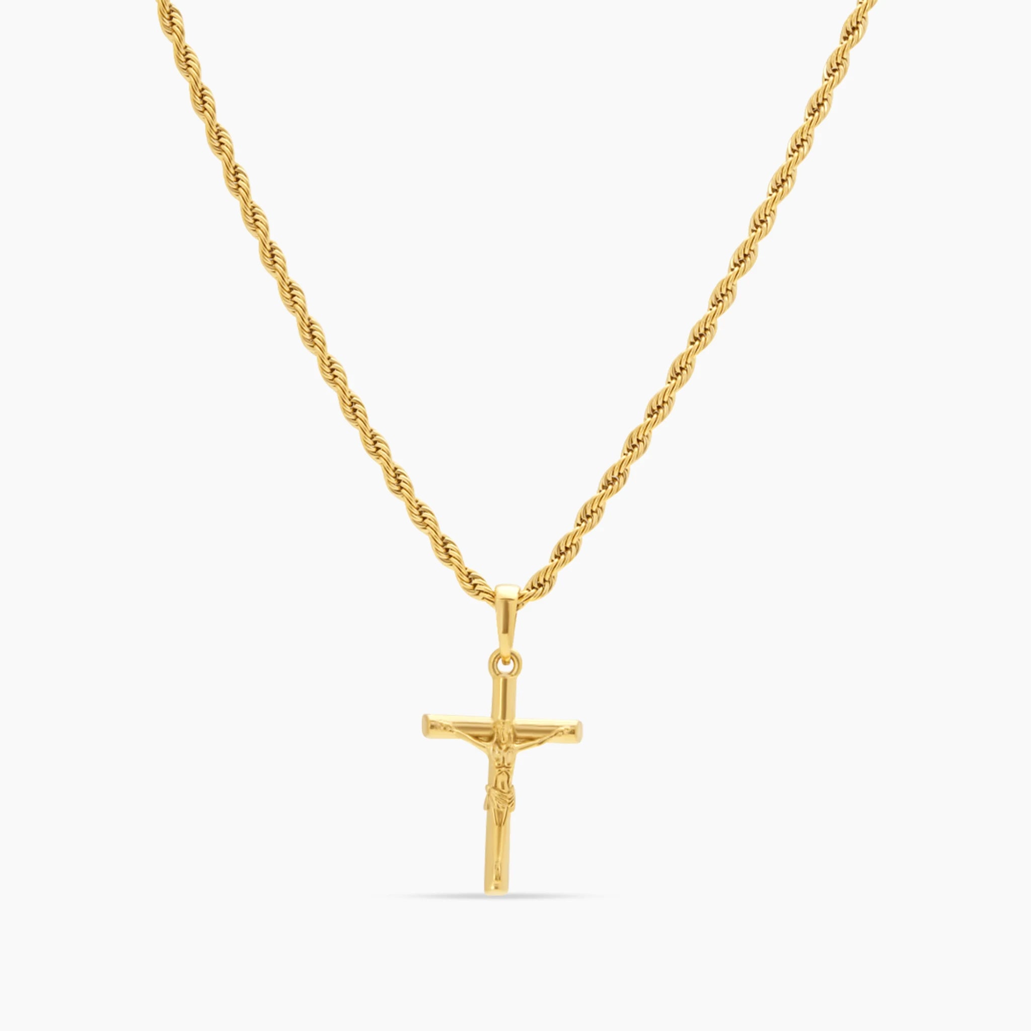 Gold Stainless Steel Crucifix Necklace