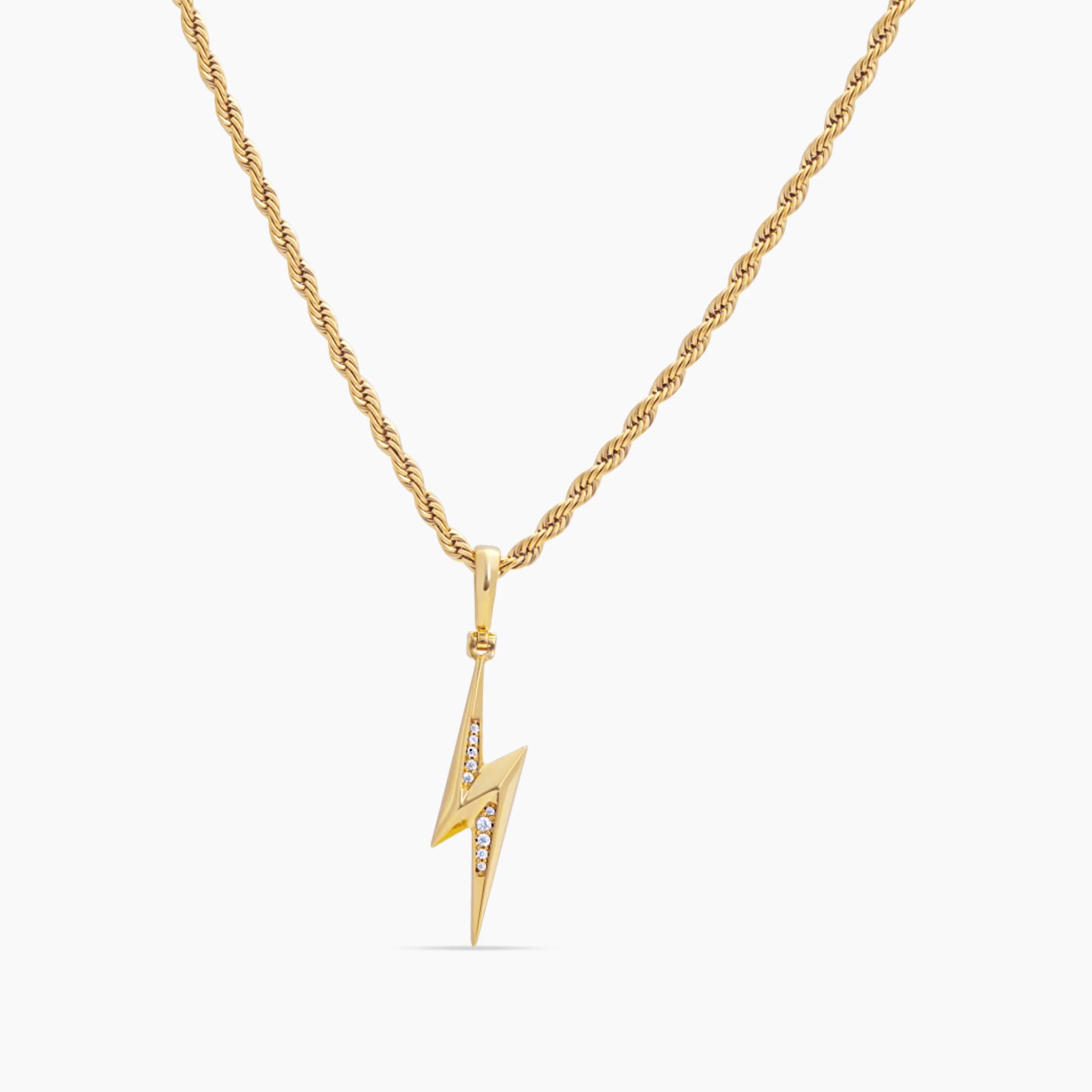 Gold Diamond CZ Lightning Bolt Necklace