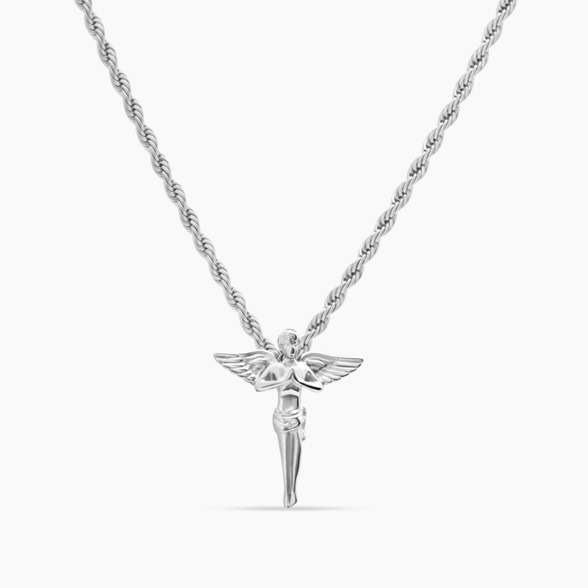 White Gold Stainless Steel Angel Necklace
