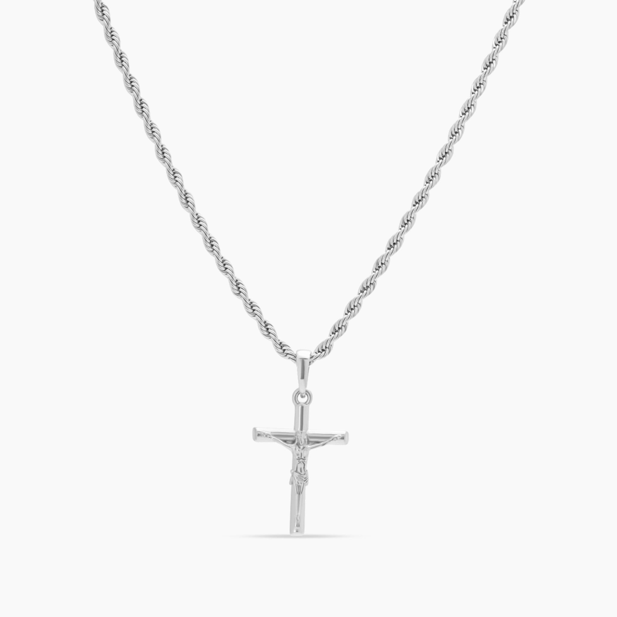 White Gold Stainless Steel Crucifix Necklace