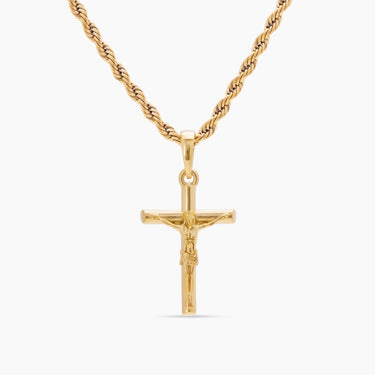 Gold Stainless Steel Crucifix Necklace