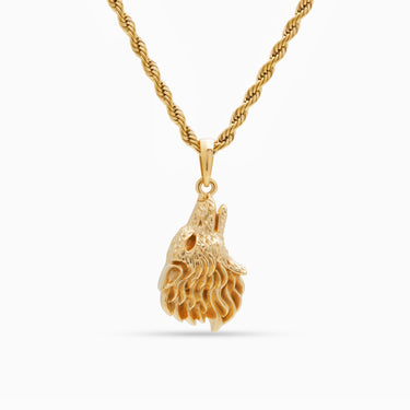 Gold Stainless Steel Wolf Necklace