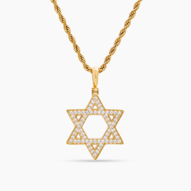 Gold Star of David Diamond CZ Necklace