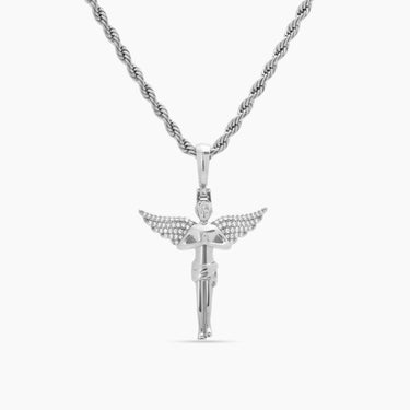 White Gold Diamond CZ Angel Necklace