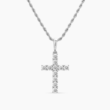 White Gold Diamond CZ Cross Necklace