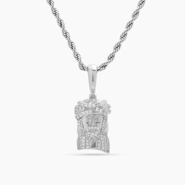 White Gold Diamond CZ Jesus Piece Necklace