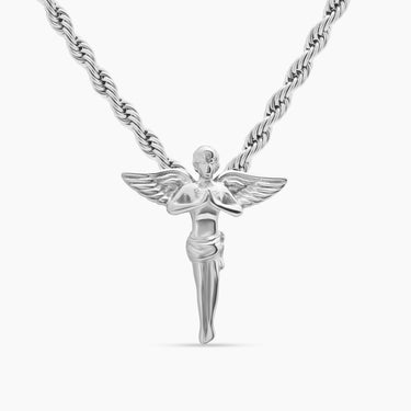 White Gold Stainless Steel Angel Necklace
