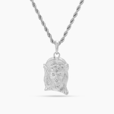 White Gold Stainless Steel Jesus Piece Necklace