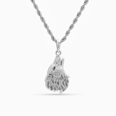 White Gold Stainless Steel Wolf Necklace