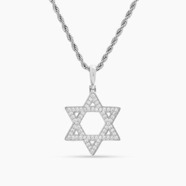 White Gold Star of David Diamond CZ Necklace