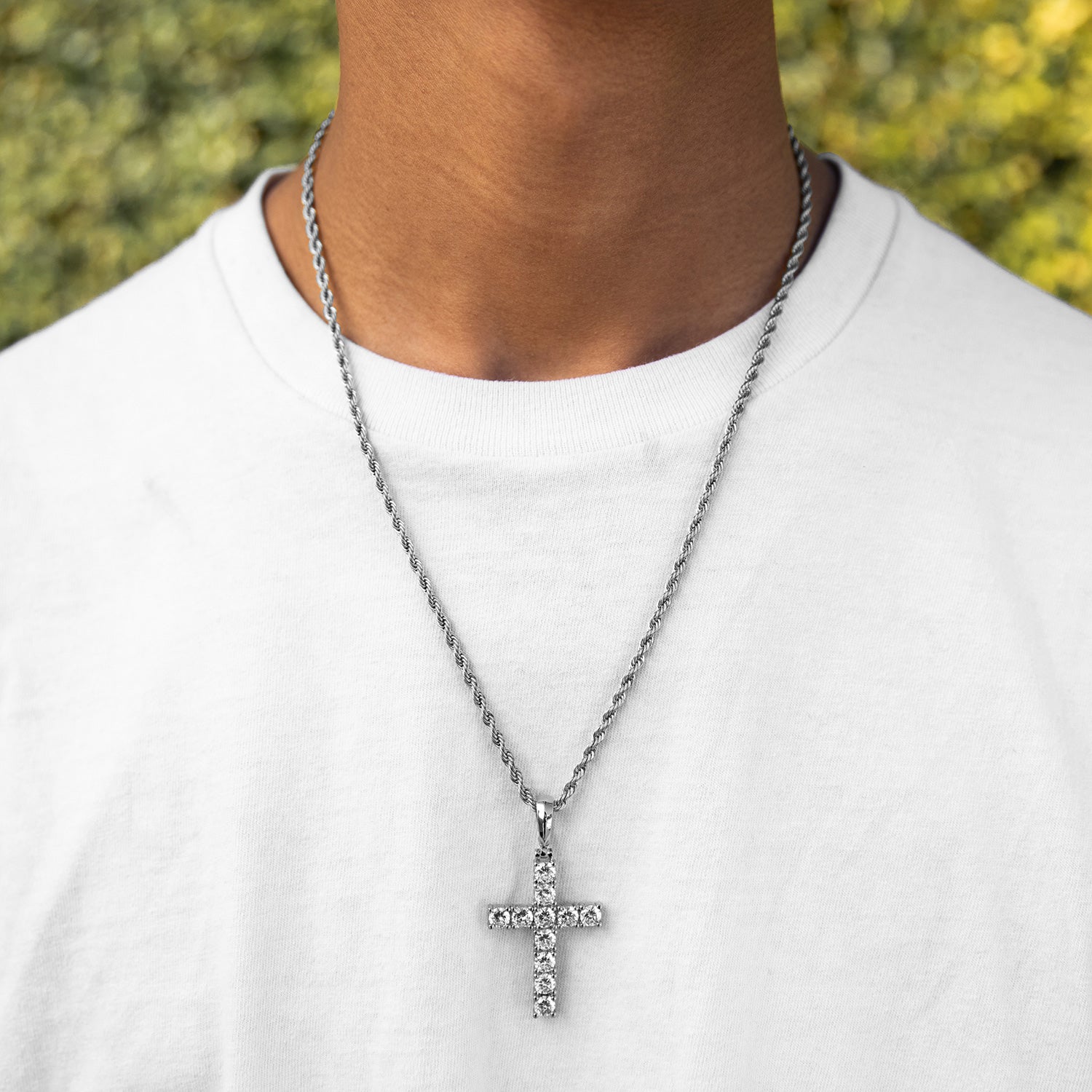 White Gold Diamond CZ Cross Necklace