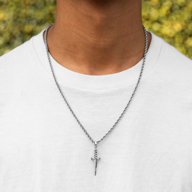 White Gold Diamond CZ Dagger Necklace